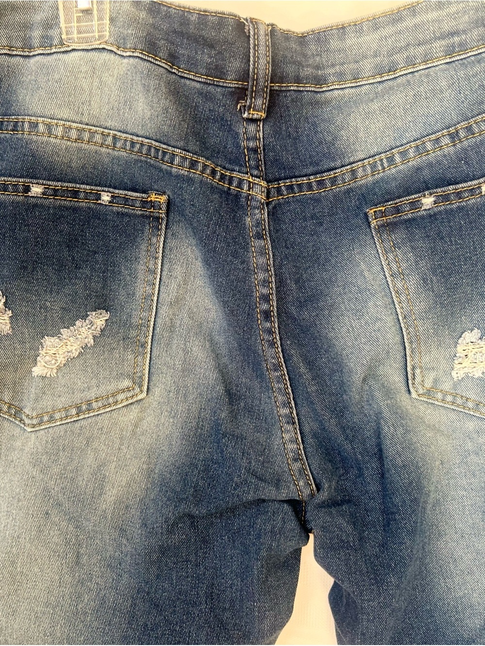 Plus size Embellished Distressed Dark Blue boot cut Jeans with Floral Patches 2X - Picture 8 of 11